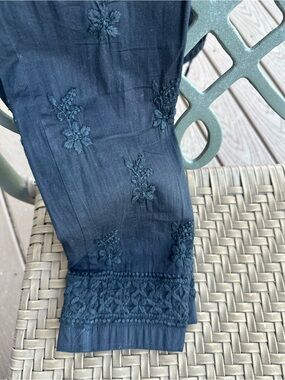 NWOT Cotton Embroidered Black Slim Indian Pants, Leggings, Churidar. No Stretch